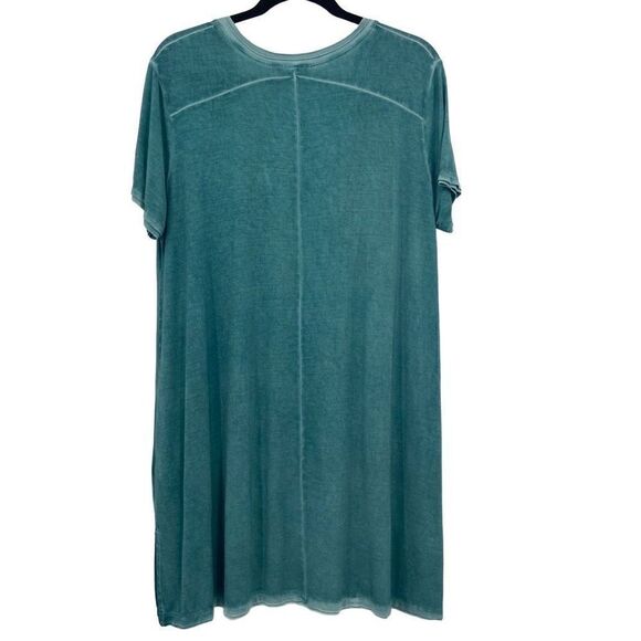 UMGEE Oversized Washed V-Neck Tee Chest Pocket Dress in Peacock Green Small - Picture 7 of 9